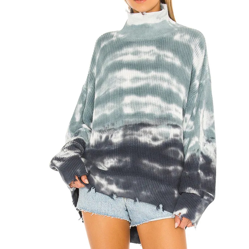 Young Fabulous & Broke Sweater Cameron Oversized Distressed Tie Dye Blue Tunic